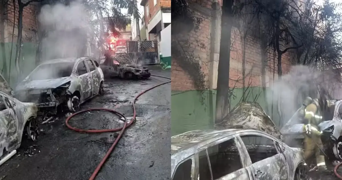 Incêndio provocado por queda de fiação de internet destrói veículos em Salvador